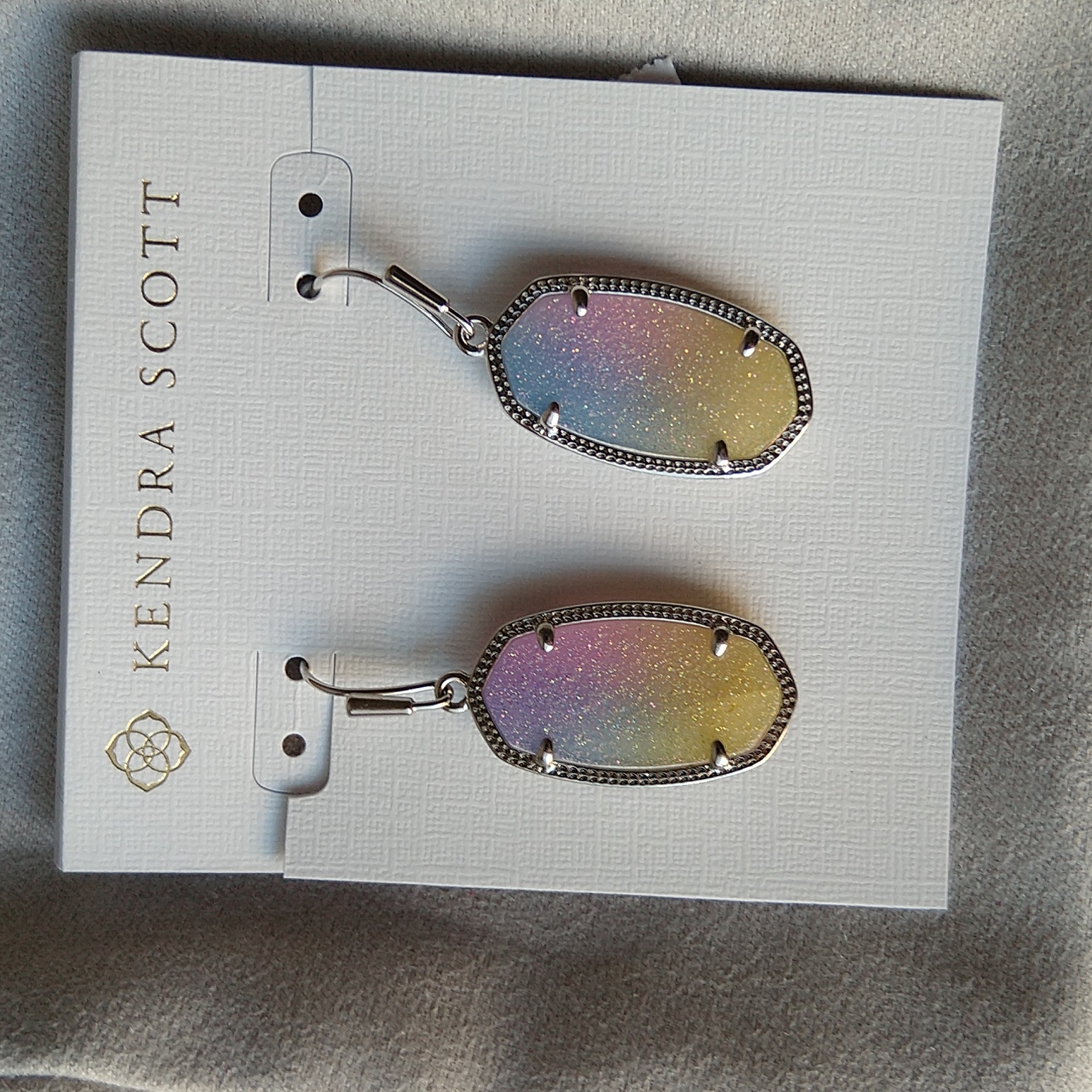 Nwt Kendra Scott Dani Silver Drop Earrings Pink Watercolor Drusy